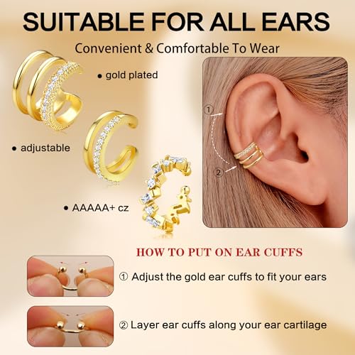 Dochais Ear Cuffs Non-Piercing Earrings for Women Cute Small Clip-On Cartilage Earring 14k Gold Plated Dainty Fake Piercings Earings - style: G3