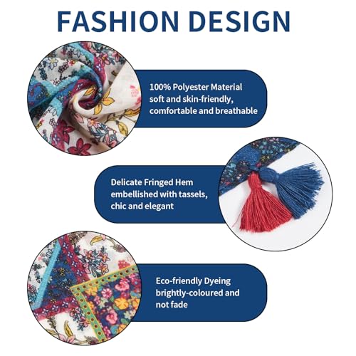 QIUTIMIY Scarf for Women Lightweight Soft Floral Leopard Printed Scarves Fall Winter Fashion Shawl Wrap with Fringe - color: Flower-red Nblue