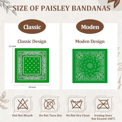 12 Pack Bandanas Unisex Paisley Cowboy Bandanas Bulk Multi Purpose Headband Scarf for Men Women Costume - color: Green, style: Classic