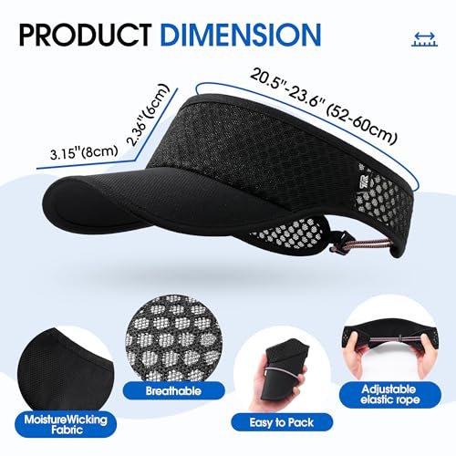 AUSFLUG Sun Visor Hat Men Women - Wide Brim Quick Dry Adjustable Cap, Lightweight for Golf Tennis Pickleball Beach - color: Black