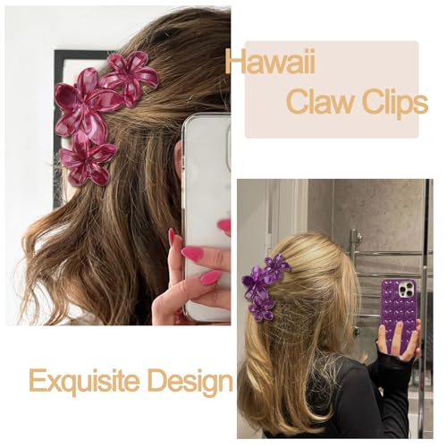 4Pcs Cute Hawaiian Flower Claw Hair Clips for Women Burgundy Plumeria Large Claw Clips for Thick Thin Hair Dark Purple Beach Hair Accessories for Women and Girls - color: 11-Colorful