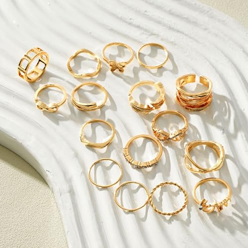 CHICUTIE Gold Knuckle Rings Set For Women Stackable Joint Finger Midi Rings Dainty Cubic Crystal Zirconia Hollow Twist Cute Pack Jewelry Gift - style: 22PCS GOLD