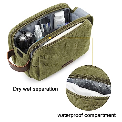 BAGSMART Toiletry Bag for Men, Canvas Travel Toiletry Organizer Dopp Kit Water-resistant Shaving Bag for Toiletries Accessories (Green, Medium) - color: Green, size: Medium