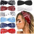 Huachi Bandana Headbands for Women Boho Twist Head Wraps, Elastic Hair Bandana Headband Summer Hair Accessories - color: Paisely Print & Solid Colors