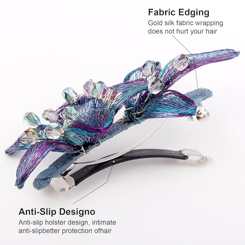 Mistofu DIY Copper Wire Metal Hand-woven High-level design Barrettes Elegant Hair Accessories, Gifts for Women Girls (blue-c) - color: blue-c