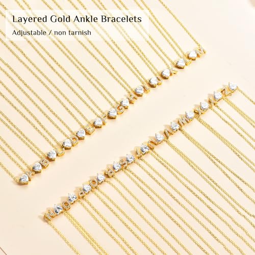 Gold Initial Ankle Bracelets for Women Waterproof 14K Gold Filled Layered Anklets for Women Non Tarnish Women's Anklets Adjustable Large Ankle Summer Beach Foot Jewelry - style: Gold-I