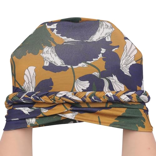 ZLYC Chemo Headwear for Women Pre Tied Turban Headwear Lightweight Beanie Hat - color: Flowers Yellow