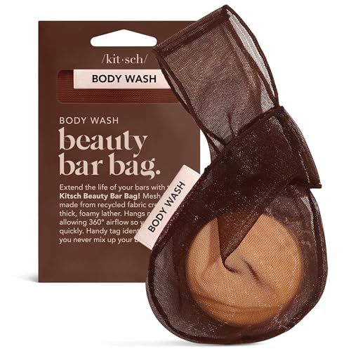 Kitsch Bar Soap Saver Pouch – Patented Mesh Soap Bag for Shampoo and Conditioner Bars - Extends Use & Prevents Soggy Mess - Recycled Beauty Bar Bag, Eco-Friendly - Chocolate - color: Chocolate