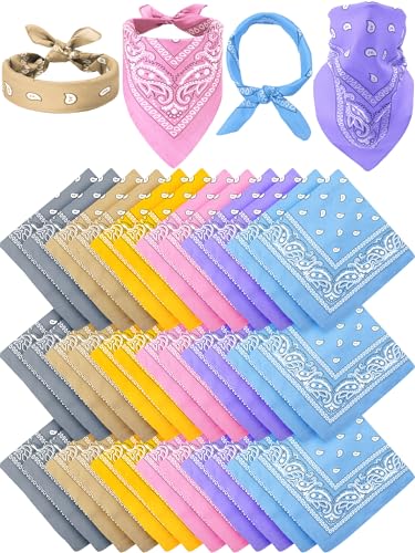 Unittype 36 Pieces Paisley Bandana Cowboy Bandanas Sports Novelty Headband Square Scarf Outdoor for Western Party Costume - color: Pastel Color, style: Simple Style