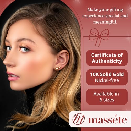 MASSETE Gold Ball Stud Earrings for Women and Girls | 10k, 14k | White Yellow or Rose Gold | 5mm -12mm | Nickel Free - color: 10K Rose Gold
