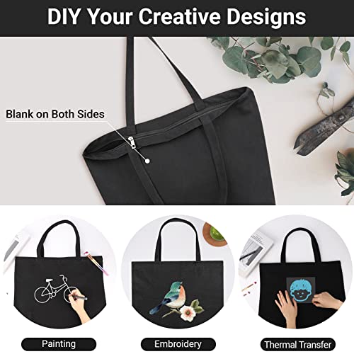 Segarty Canvas Tote Bag Bulk, 6 Pack 20x15.7 Canvas Bags for Women, Reusable Totes Aesthetic with Blank Natural Cotton Cloth for DIY, Grocery Shopping, Beach, Travel，Gift - size: 19.7"x15.7"x7.9", style: Black_6pcs