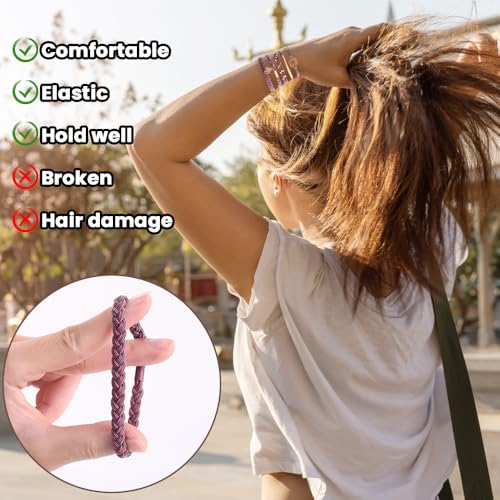 DIYDEC 10PCS Hair Ties Bracelet for Women 5 Styles Soft Braided Boho Hair Bands Elastic No Damage Hair Ties for Girls thick Thin Long Curly Hair Accessories(Pink) - color: pink