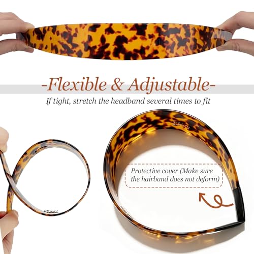 Tortoise Shell Headbands for Women, Wide Leopard Headbands with Teeth for Women's Hair No Headache Headband No Slip Hairbands-Tortoise, Acetate Hair Accessory for Daily Wear & Parties - color: Deep leopard print