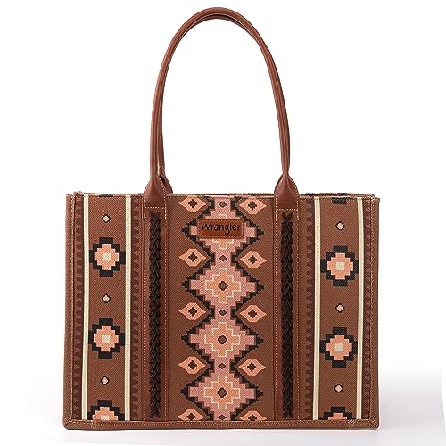 Wrangler Aztec Tote Bag for Women Boho Shoulder Purses and Handbags - color: Angel Diamond Dark Brown-l