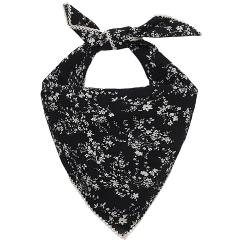 Floral Bandanas for Women Men, 27" x 27" Large Cotton Bandana Headband Head Wraps Hair Scarf for Beach Camping - color: Black Floral-herbal