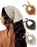 AWAYTR 3Pcs Hair Bandanas Head Kerchief for Women Girls Tie-Back Boho Hair Scarf Headband Bandana Triangle Head Scarf - color: Floral - Yellow / Black / Beige