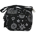 Sun Moon Stars and Planets Celestial Hippie Boho Crossbody Single Shoulder Bag - color: Black