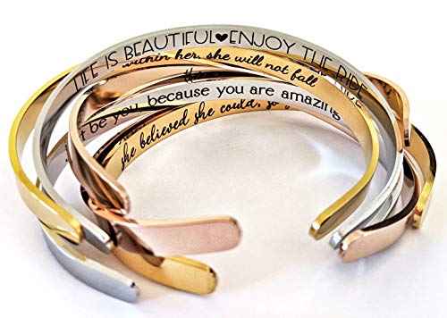 Personalized Stainless Steel Cuff Bracelet for Men & Women | Custom Engraved, Adjustable Bangle, Silver, Gold, Rose Gold, Black, or Rainbow, Front & Back Engraving
