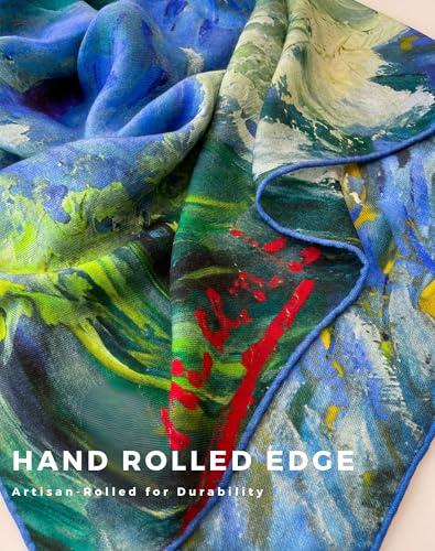 PoeticEHome Cashmere Scarf Wrap 36"x36" - Featherlight & Wrinkle-Free Artistic Square Shawl for Travel & Office, Gift Ready - color: Seascape at Saintes-maries - 36"