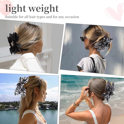 Bow Claw Clips Bow Hair Clips Black 3PCS Big Hair Bows for Women Butterfly Styling Large Hair Clips for Thick Hair for Girls Hair Accessories for Teen - color: 3PC-Black Series