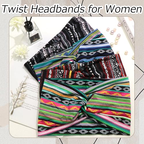 4 Pack Wide Headbands for Women Boho Turban Headbands Elastic Non Slip Hair Bands Yoga Striped Headwraps Hair Bandana Accessories - color: Multicolor-4