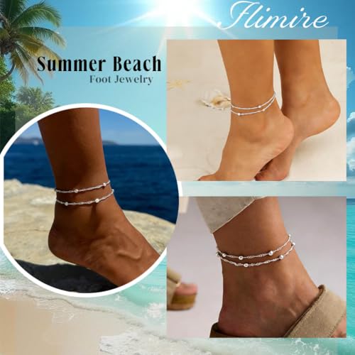 925 Sterling Silver Ankle Bracelets for Women 14K Gold Plated Layered Anklet Sets Dainty Heart Anklets Chain Waterproof Beach Foot Jewelry Gifts - style: Style1-Gold