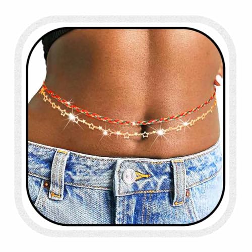Christmas Star Waist Bead Belly Chain Gold Layered Body Beads Jewelry Beaded Bikini Body Chain for Women