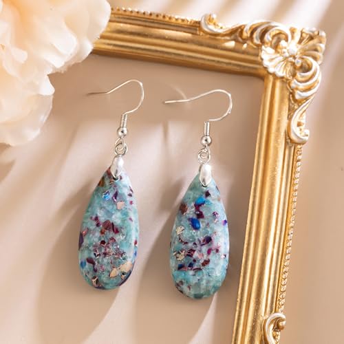 Stone Drop Earrings for Women Earrings Teardrop Jasper Stone Dangle Earrings - color: Cyan-Silvery Hook