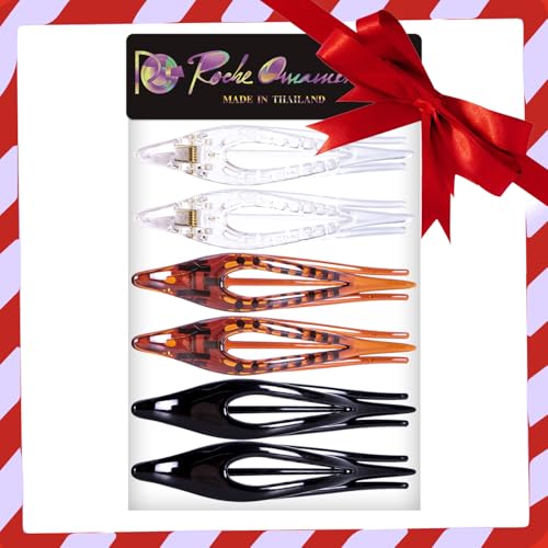 RC ROCHE 6 Pcs Flat French Claw Hair Clips For Women Thick Curly Hair Barrettes Duckbill Concord Side Slide Extra Hold Curved Eyelet Strong Hold Grip, Medium Clear Brown and Black - color: Black,Brown,Clear