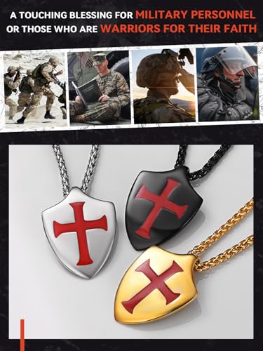 FaithHeart Knights Templar Necklace for Men, Christian Necklace for Men Stainless Steel Pendant Neckalces Christian Gifts with Gift Box - color: 03. Shield-Silver
