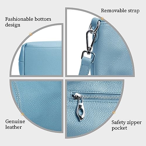 Iswee Genuine Leather Shoulder Bags Purses and Handbags for Women Satchel Designer Cross Body Hobo Medium Size Tote - color: Light Blue