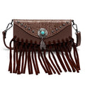 LAVAWA Small Crossbody Bags for Women Crossbody Handbag Fringe Purse Tassel Shoulder Bag Turquoise Concho Wallet - color: Western Coffee