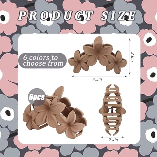 6PCS Flower Hair Clips for Women, Non-Slip Matte Hawaiian Plumeria Large Claws Clips with Strong Hold, Cute Beach Hair Accessories - color: Color A