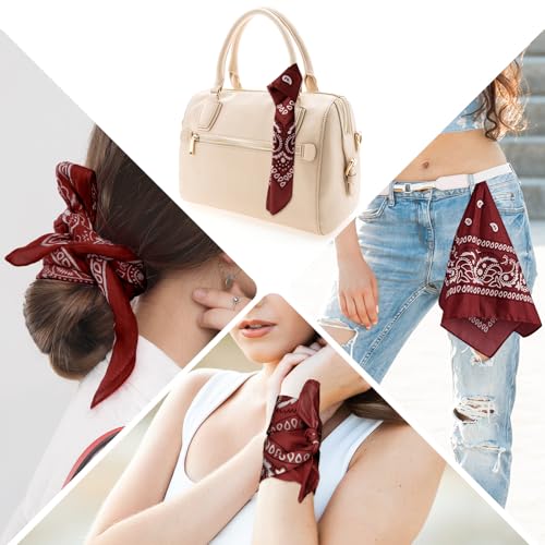 PLULON Bandanas for Men Women 4/12/24/30 Pack, Paisley Pattern Bandana Bulk Headbands Handkerchief Face Mask 100% Polyester - color: Burgundy
