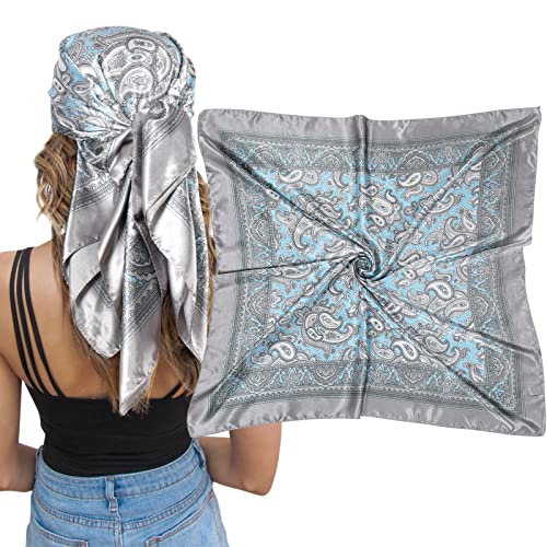 AWAYTR Satin Silk Scarf - Large Hair Bandana, Sleeping Wrap for Women - color: Cashew(grey)