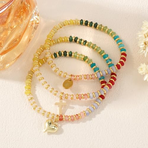 Colorful Beaded Bracelets for Women Boho Multicolor Gold Plated Beads Bracelet Adjustable Statement Bracelet Gift Summer Beaded Jewelry