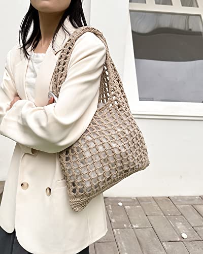 Crochet Mesh Beach Tote Shoulder Handbags Hobo Summer Aesthetic Women's Bag - color: White Black Brown Green