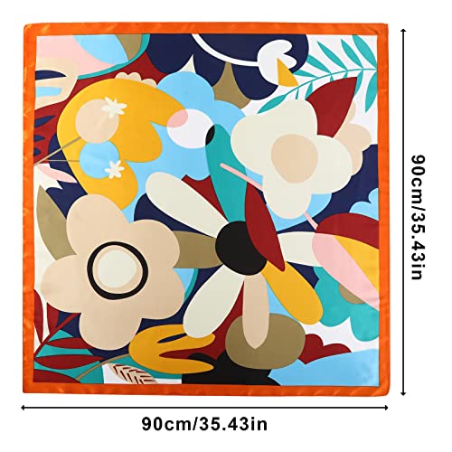 AWAYTR Satin Silk Scarf - Large Hair Bandana, Sleeping Wrap for Women - color: Flower(blue)