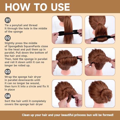 2 Pcs Hair Bun Maker for Women, Sponge Hair Bun Shaper, Non-Slip Bun Updo Curler, Hair Styling Accessories for Long Thin Straight Wavy Hair - color: Black