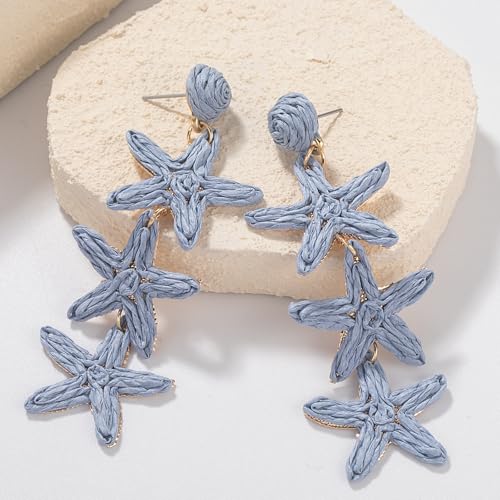Boho Raffia Earrings Starfish Shell Seashell Dangle Drop Earrings Cute Statemnet Trendy Jewelry Summer Beach Outfits for Women - color: Lilac, size: Seastar