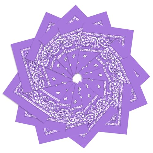 12 Pack Bandanas Unisex Paisley Cowboy Bandanas Bulk Multi Purpose Headband Scarf for Men Women Costume - color: Light Purle, style: Classic