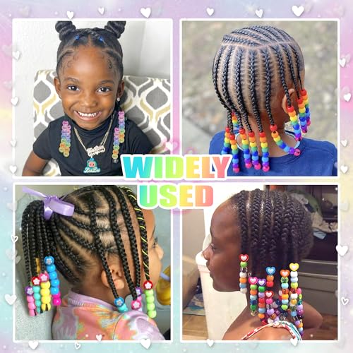 NAISKA 80PCS Colorful Braids Beads Cute Heart Flower Beads for Hair Braids Kids Random Pony Bead Set Acrylic Loc Dreadlock Jewelry Accessories for Girls - color: Colorful