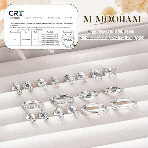 M MOOHAM Hypoallergenic Flat Back Earring Stack for Women Teen Girls, 14K Gold Plated Small Huggie Hoop Earrings Trendy Dainty Gold Cartilage Stud Earring Stacks Set Jewelry Gifts for Women Girls - color: Silver-Plated