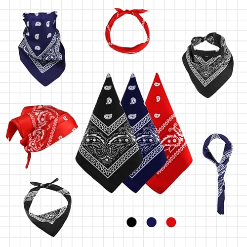 NACHLYNN 10/20pcs Paisley Bandanas Assorted Bandanas Cowboy Polyester Headbands Square Scarf Headwear - color: Red, Black, Navy Blue