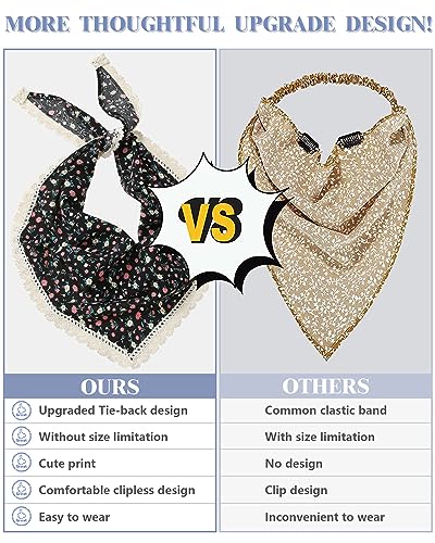 AWAYTR 3Pcs Hair Bandanas Head Kerchief for Women Girls Tie-Back Boho Hair Scarf Headband Bandana Triangle Head Scarf - color: Flower - White / Pink / Black