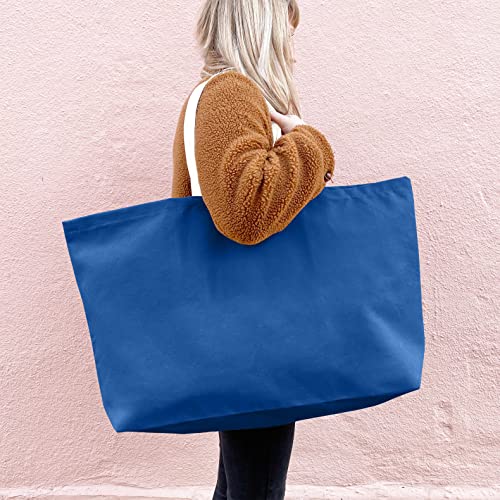 Large Canvas Tote Bag-Extra Big Shopping Beach Totes Bags Reusable Largest Grocery Plain Solid Bag 28"x8"x16" - color: Ocean Blue