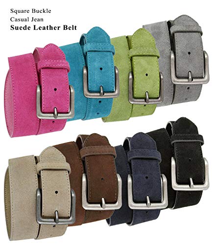 Belts.com Square or Oval Antique Buckle Casual Jean Suede Leather Belt 1-1/2"(38mm) or 1"(25mm) Wide - color: Navy, size: 36