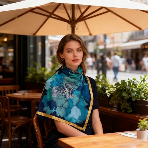 K-Elewon Large Square Scarf 43" Silk Scarf Fashion Scarves Silk Feeling Hair Wrapping Scarfs Night Sleeping Headscarf - color: Vb20