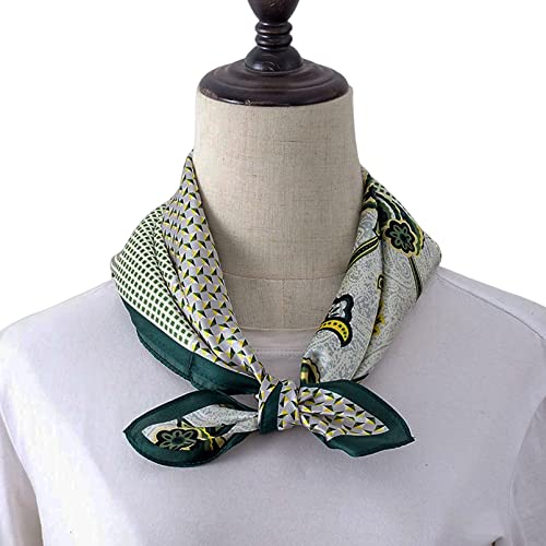 Aufeel Women's 100% Pure Mulberry Silk Small Square Scarf - Neckerchief Women - Silk Headscarf - 21" x 21" - color: Army Green