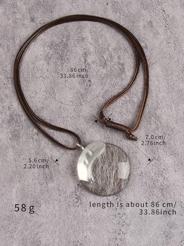 Leather Necklace for Women Large Pendant Hippie Choker Necklace Vintage Sweater Necklace Chunky Boho Necklaces for Women - style: Large Long Necklace